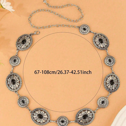 Bohemian Style Vintage Metal Chain Belt, Turquoise Carved Waist Chain, Turkish Waist Chain, Beach Cute Zinc Alloy Waist Chain, Suitable For All Seasons