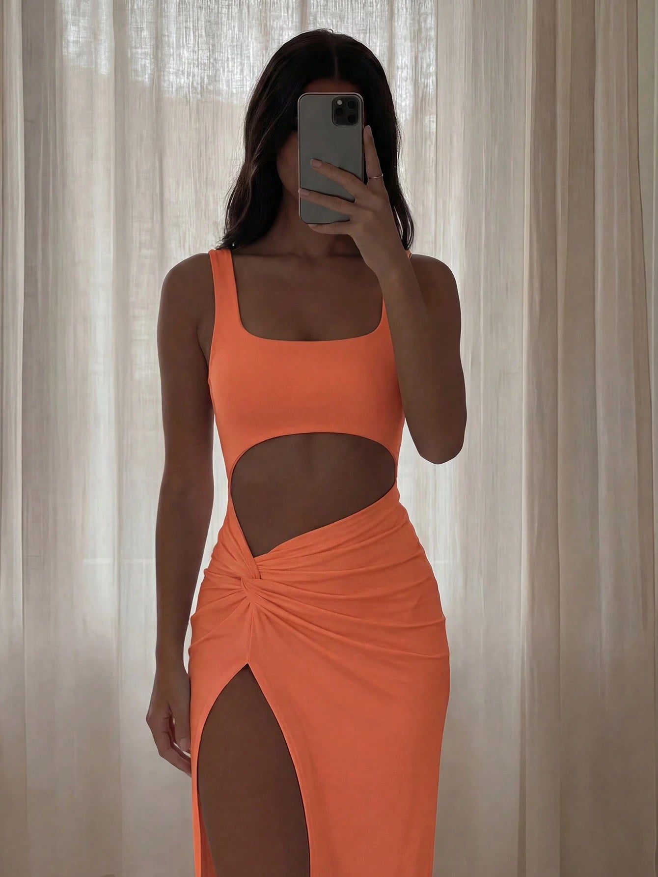 Bonvoyette Cut Out Twist Front Split Thigh Dress