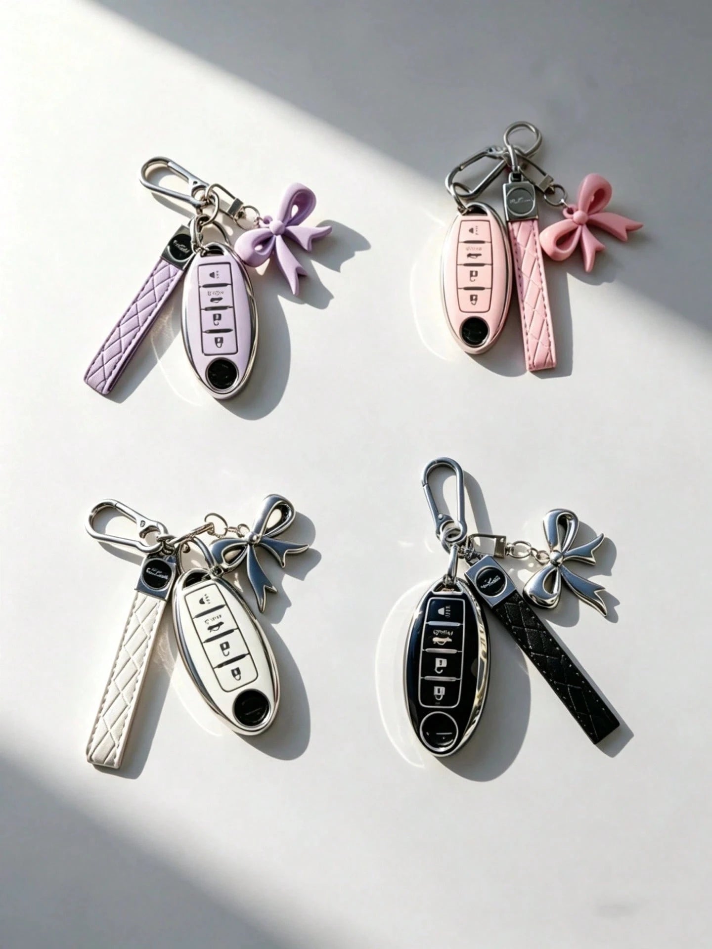 Bow Knot Keychain Set Ev 4-Key For Nissan Key Chain Protector (With Key Chain)- Soft TPU, Fit For Nissan Altima, Sentra, Maxima, Rogue, Armada, Pathfinder & For INFINITI Smart Remote Control- Perfec