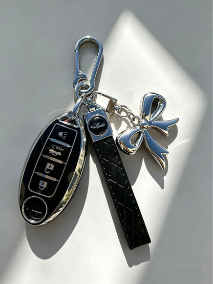 Bow Knot Keychain Set Ev 4-Key For Nissan Key Chain Protector (With Key Chain)- Soft TPU, Fit For Nissan Altima, Sentra, Maxima, Rogue, Armada, Pathfinder & For INFINITI Smart Remote Control- Perfec