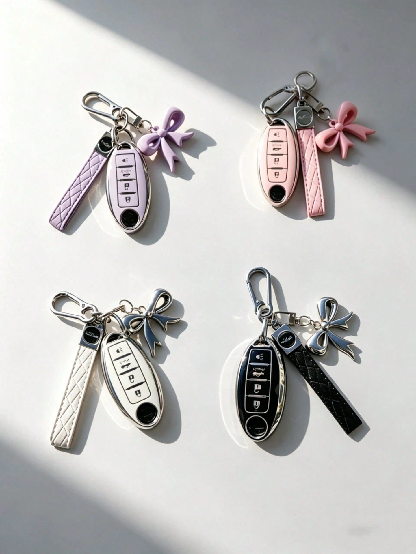 Bow Knot Keychain Set Ev 4-Key For Nissan Key Chain Protector (With Key Chain)- Soft TPU, Fit For Nissan Altima, Sentra, Maxima, Rogue, Armada, Pathfinder & For INFINITI Smart Remote Control- Perfec
