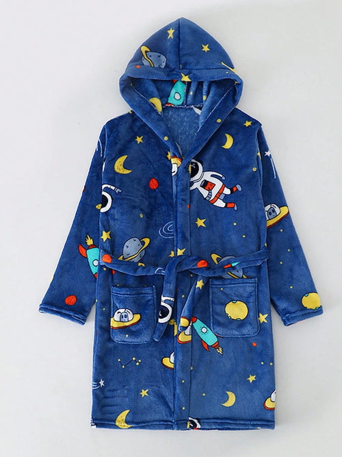 Boys Girls Bathrobes,Children's Flannel Hooded Pajamas Sleepwear For Kids ﻿