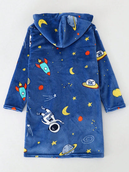 Boys Girls Bathrobes,Children's Flannel Hooded Pajamas Sleepwear For Kids ﻿