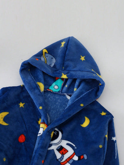 Boys Girls Bathrobes,Children's Flannel Hooded Pajamas Sleepwear For Kids ﻿