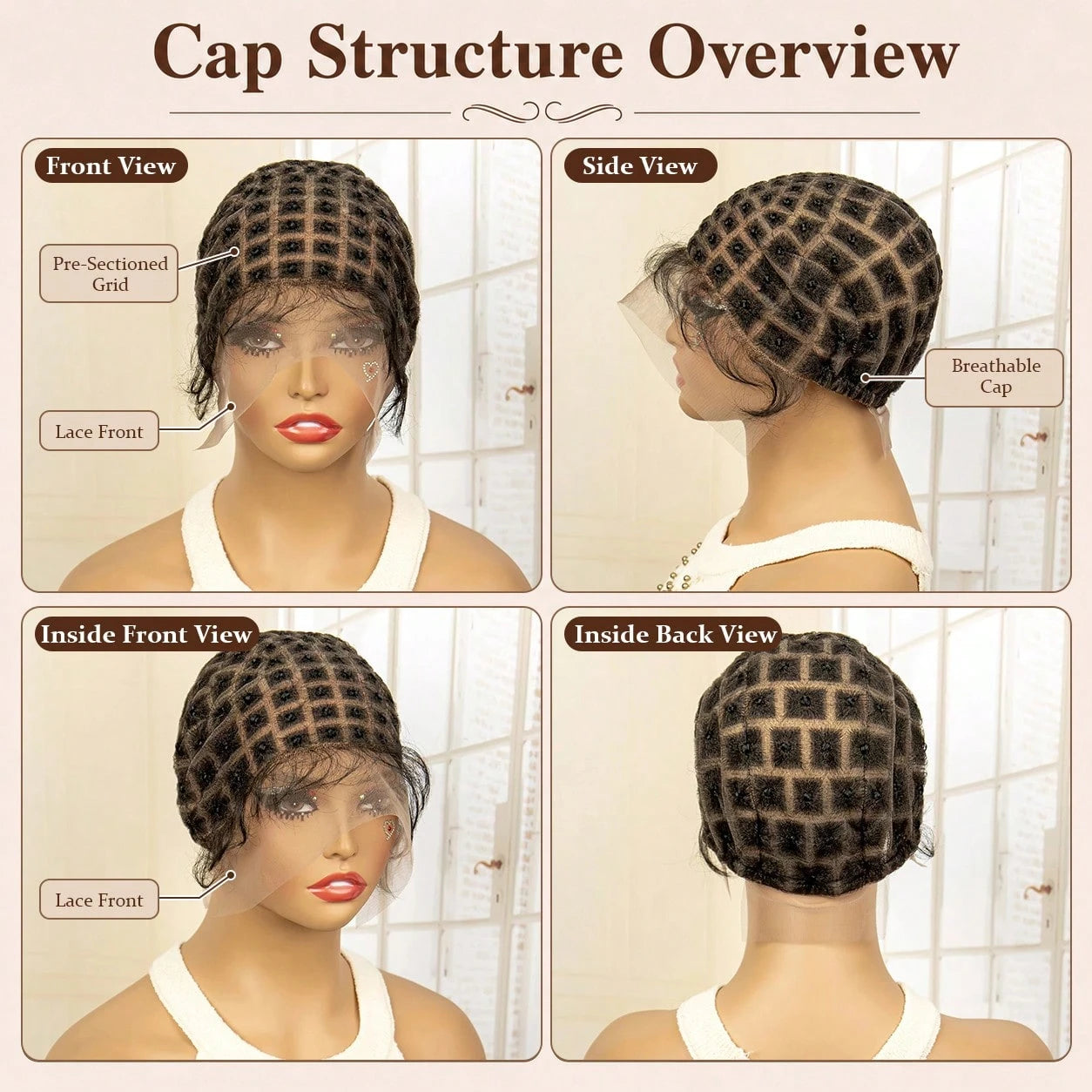 Braided Wig Cap Kit With Crochet Hook – DIY Crochet Wig Cap Set, Square Part Braiding Cap, Includes Wig Caps & Hook For Easy Hair Installation & Protective Styling
