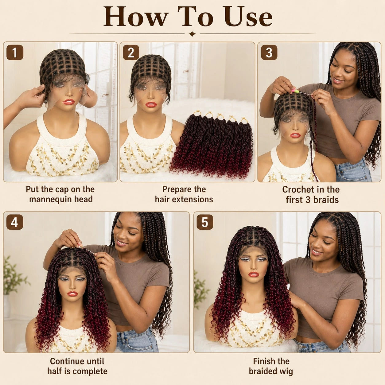 Braided Wig Cap Kit With Crochet Hook – DIY Crochet Wig Cap Set, Square Part Braiding Cap, Includes Wig Caps & Hook For Easy Hair Installation & Protective Styling