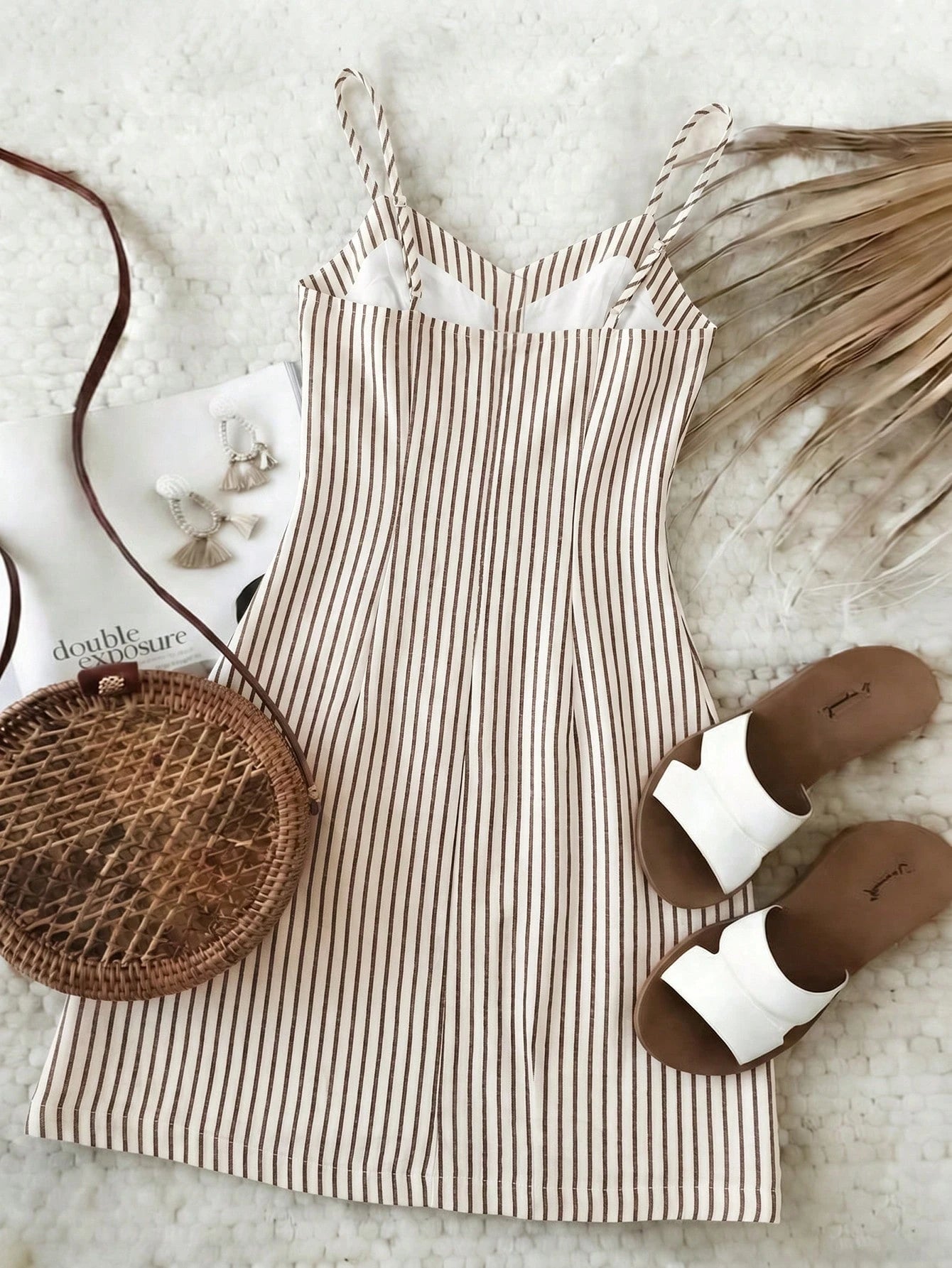 Breezaya Holiday Versatile Casual Dress,Sleeveless V-Neck Button Decor Short Dress,Elegant Fashionable Stripe Beach Sun Dress For Women Business Commute Daily