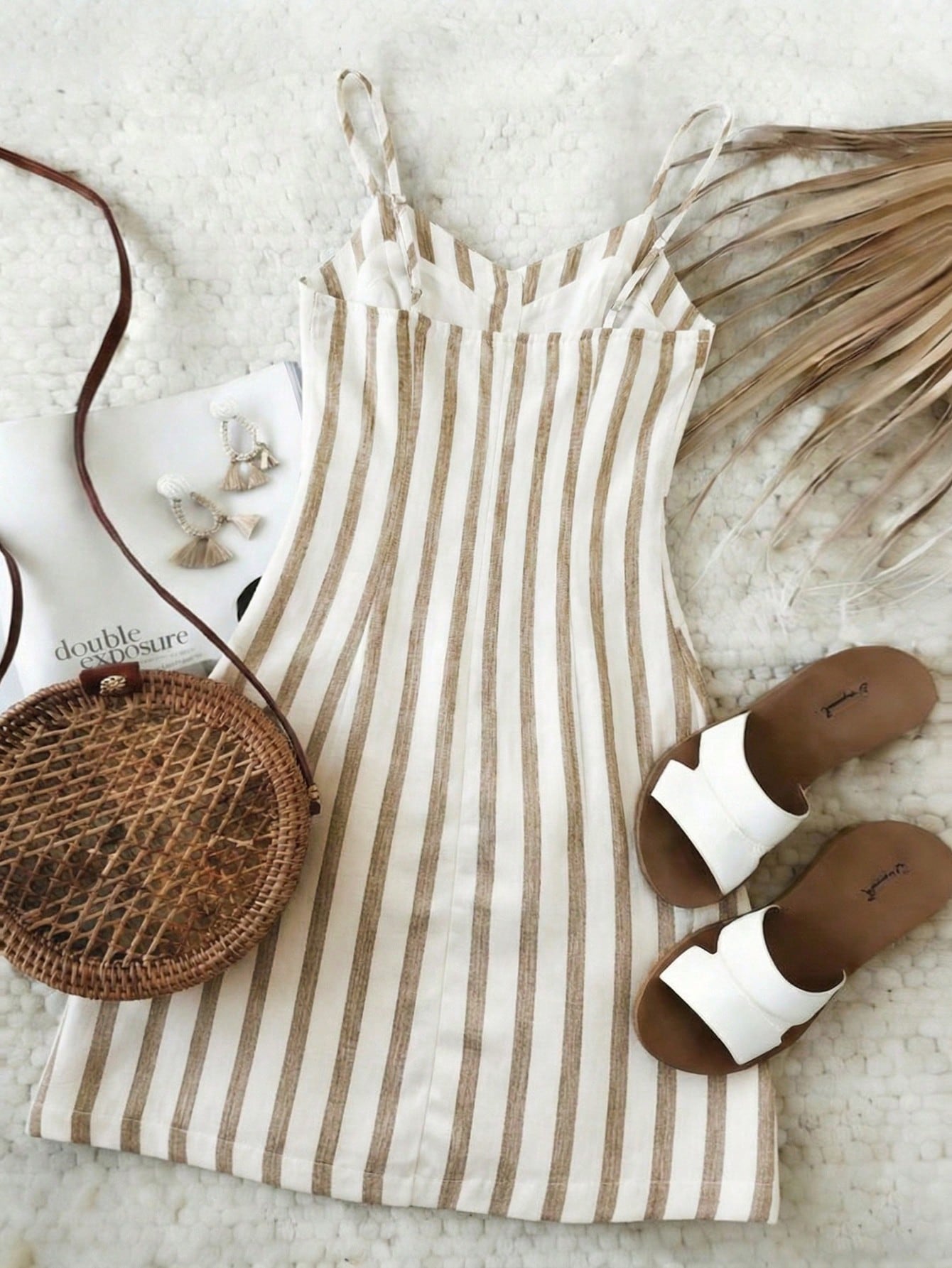 Breezaya Holiday Versatile Casual Dress,Sleeveless V-Neck Button Decor Short Dress,Elegant Fashionable Stripe Beach Sun Dress For Women Business Commute Daily