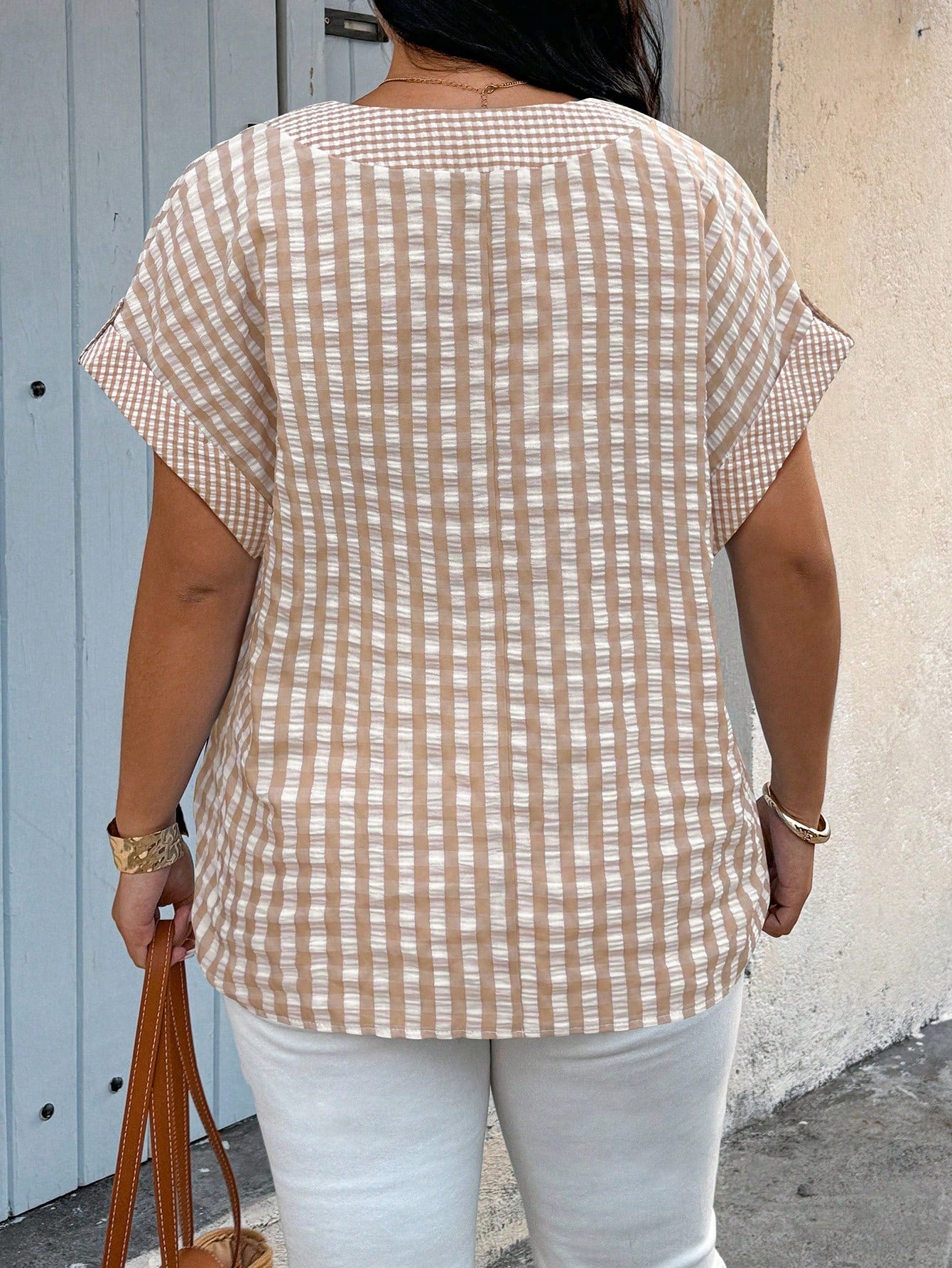 Breezaya Plus Size Casual Striped Batwing Sleeve Shirt Chic