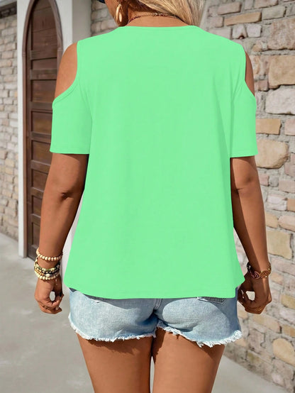 Breezaya Plus Size Summer Casual Solid Color Off-Shoulder T-Shirt