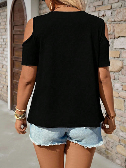Breezaya Plus Size Summer Casual Solid Color Off-Shoulder T-Shirt
