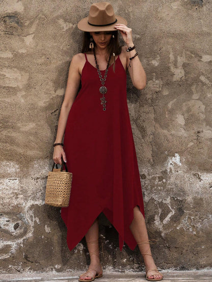 Breezaya Women Leisure Solid Color Asymmetric Hem Slip Dress