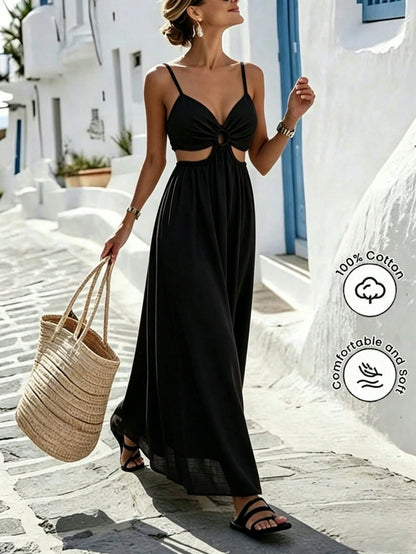 Breezaya Women's Solid Color Backless Tie Strap Dress, Vacation