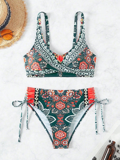Breezaya Women Summer Beach Floral Print Sexy Bikini Set For Beach Vacation, Location Print