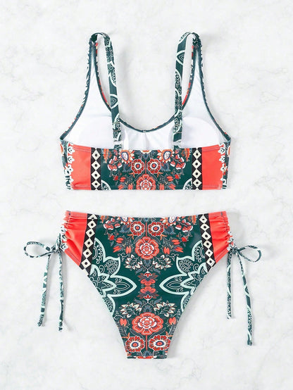 Breezaya Women Summer Beach Floral Print Sexy Bikini Set For Beach Vacation, Location Print