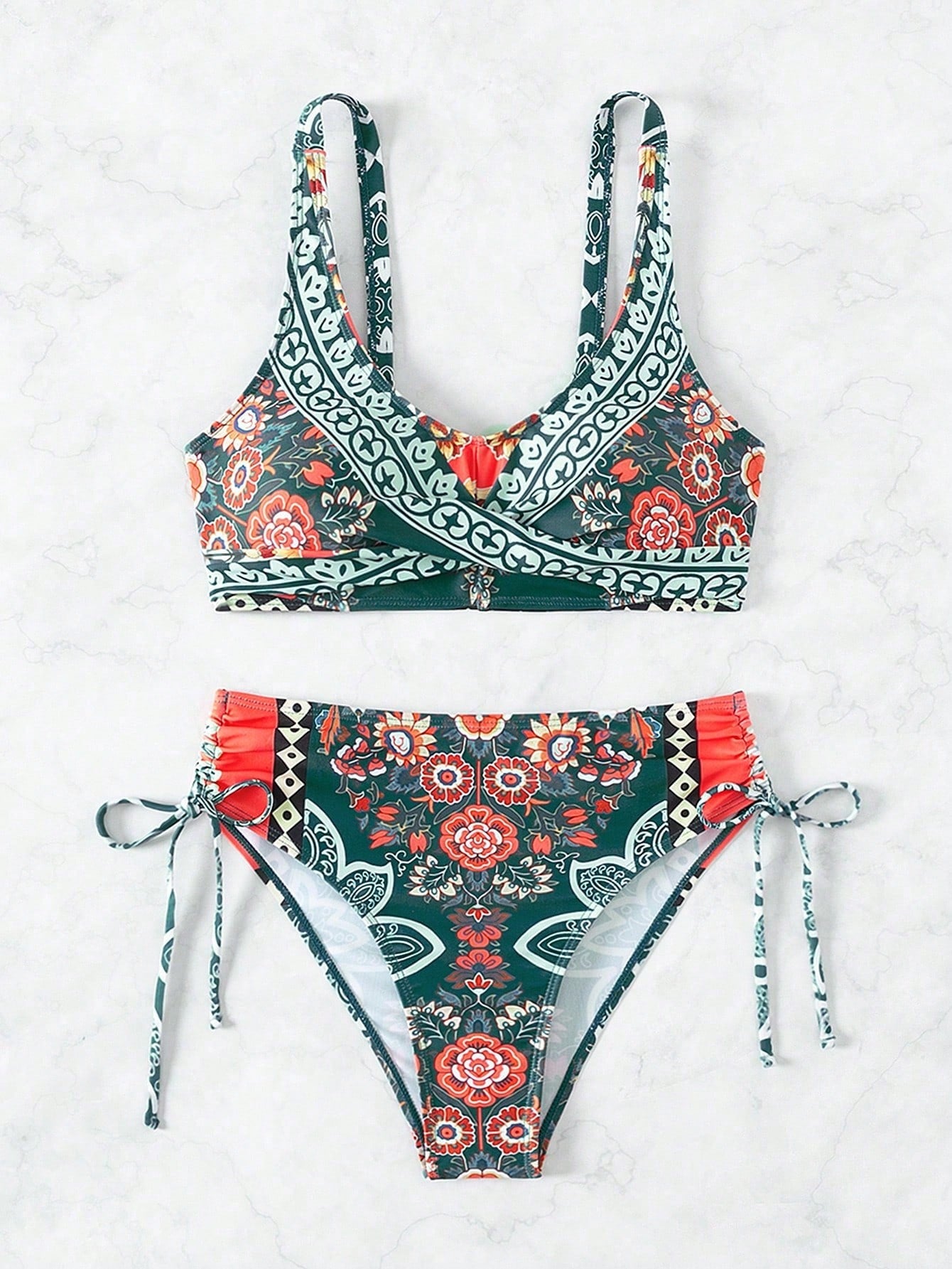 Breezaya Women Summer Beach Floral Print Sexy Bikini Set For Beach Vacation, Location Print