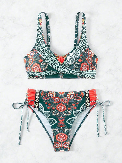 Breezaya Women Summer Beach Floral Print Sexy Bikini Set For Beach Vacation, Location Print