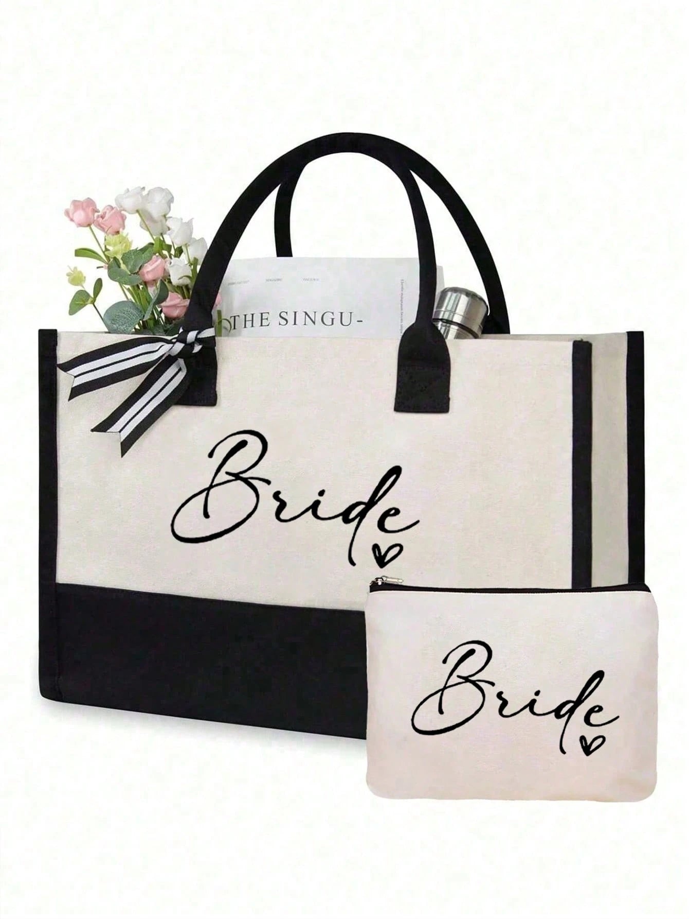 Bride Handbag And Cosmetic Bag Set, Bride Printed Zipper Cosmetic Bag, Personalized Bride Gift, Suitable For Wedding, Bridal Shower, Bachelorette Party, Engagement, Honeymoon, Gift For Best Friend, Br