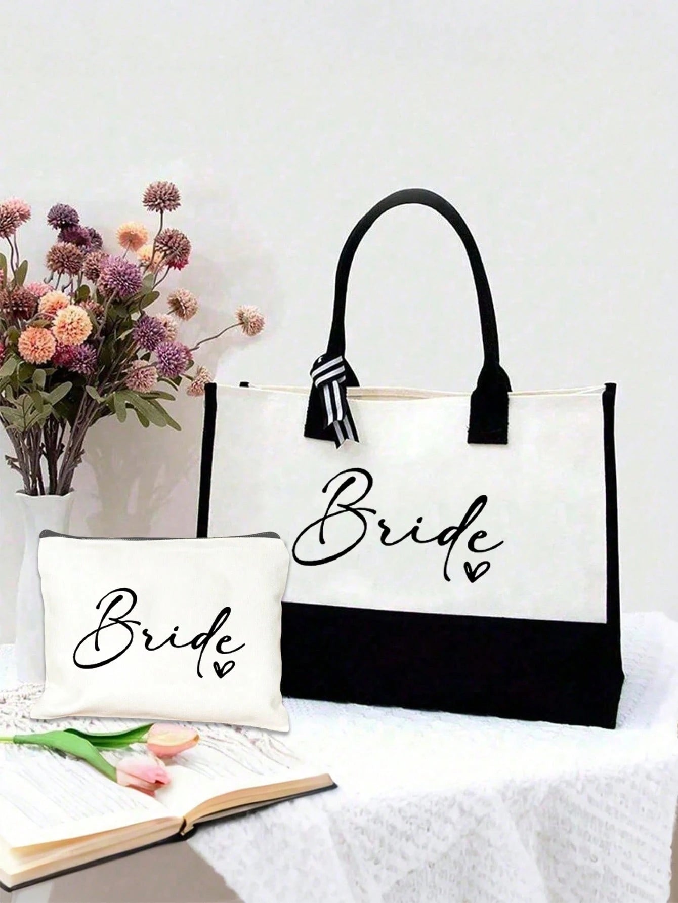 Bride Handbag And Cosmetic Bag Set, Bride Printed Zipper Cosmetic Bag, Personalized Bride Gift, Suitable For Wedding, Bridal Shower, Bachelorette Party, Engagement, Honeymoon, Gift For Best Friend, Br