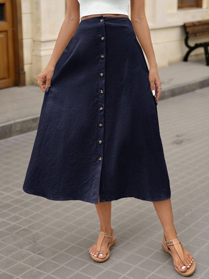 Brillora Casual Navy Blue Fabric A Line Long Skirt For Women