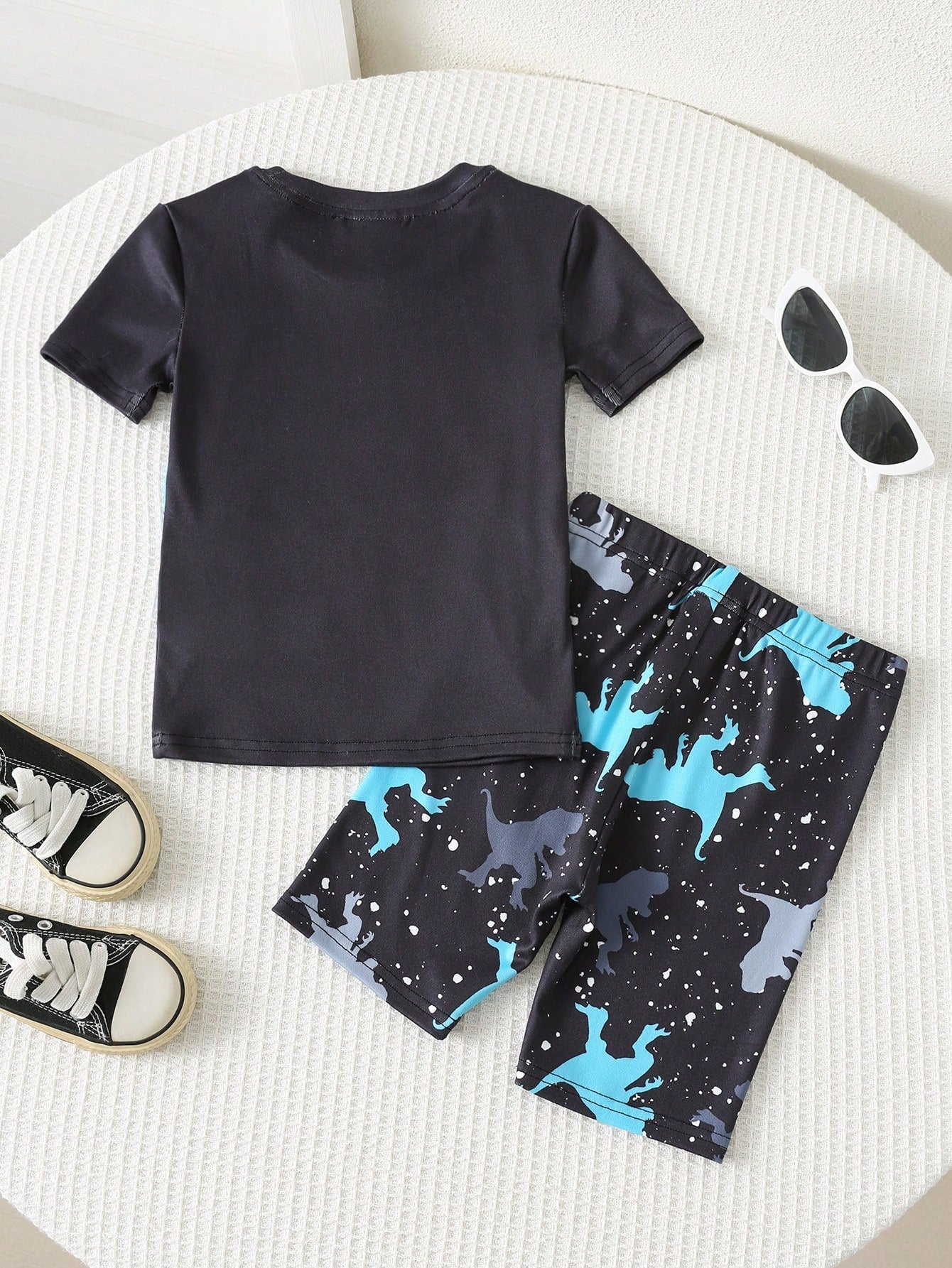Bubblio Young Boys Glow-In-The-Dark Dinosaur Print Pajama Set,2pcs Summer Knitted Short Sleeve Shorts Snug Fit Soft & Breathable Night Clothes,Easter Gift