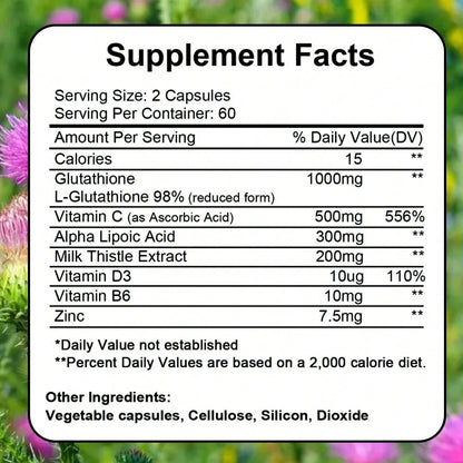 Bunkell Glutathione Liposomal Capsules- With Milk Thistle & Alpha Lipoic Acid- Support Immune & Skin Whitening- 120 Capsules