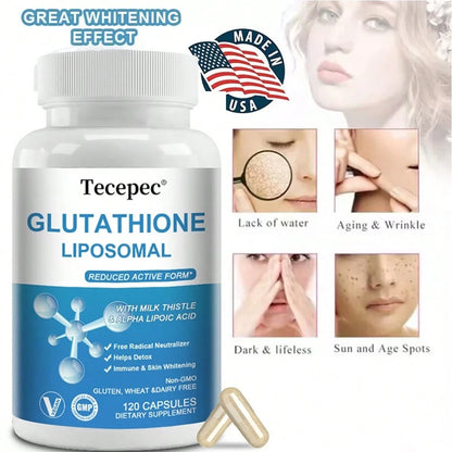 Bunkell Glutathione Liposomal Capsules- With Milk Thistle & Alpha Lipoic Acid- Support Immune & Skin Whitening- 120 Capsules