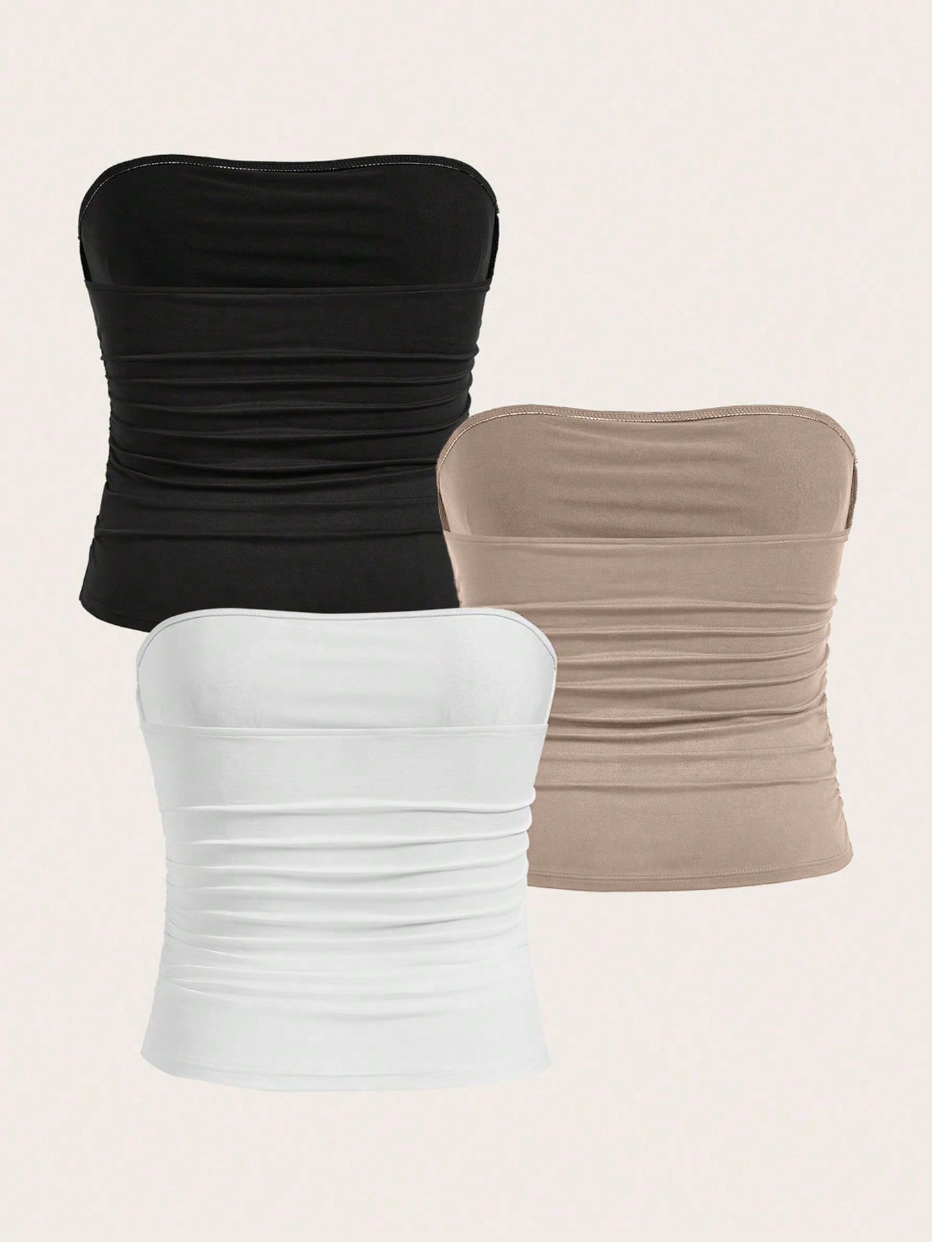 Calvaya Plus Size Women Solid Color Pleated Ruched Casual Top
