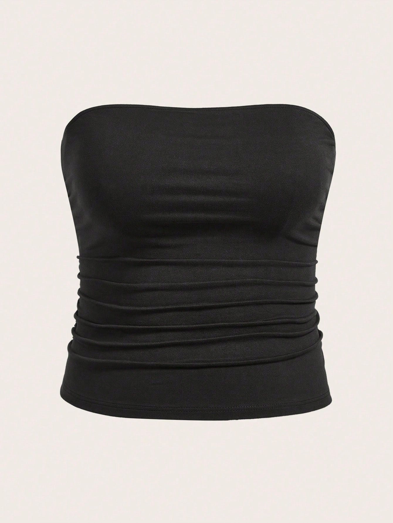 Calvaya Plus Size Women Solid Color Pleated Ruched Casual Top