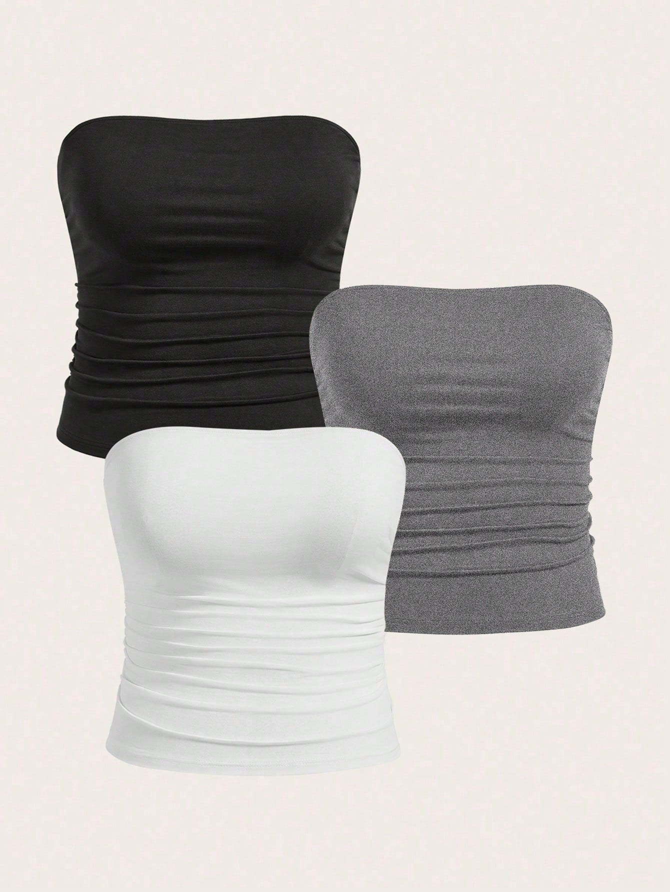 Calvaya Plus Size Women Solid Color Pleated Ruched Casual Top