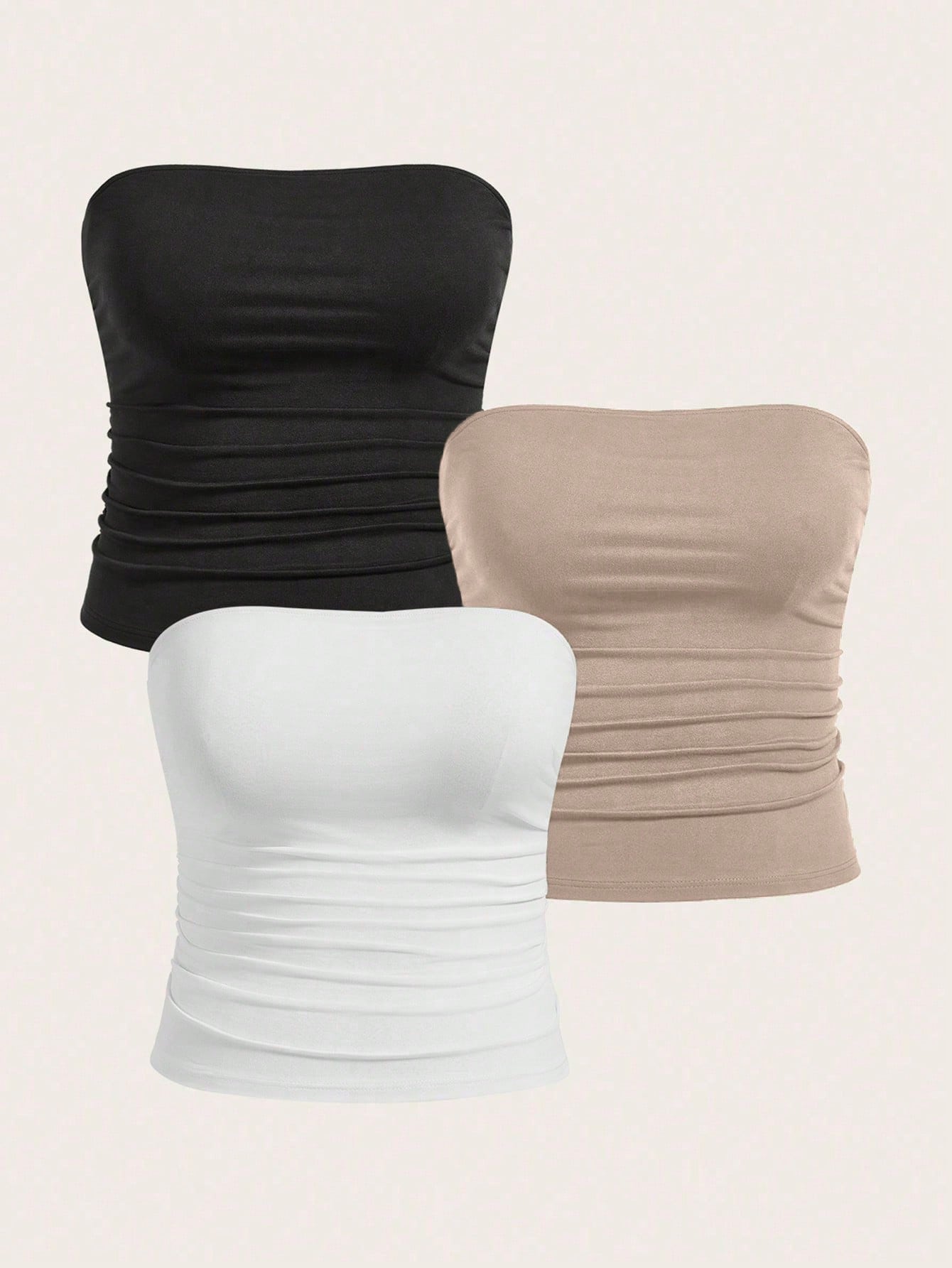 Calvaya Plus Size Women Solid Color Pleated Ruched Casual Top
