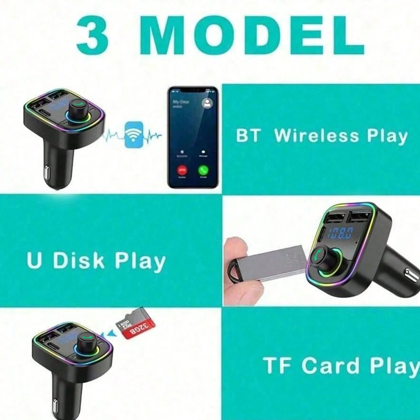 Car Audio MP3 Modulator 3.1A Player Audio Receiver, 2 USB Fast Charging Ports, Compatible With Apple, Android Phones, Laptops, Fast Charging Adapter Supports Fast Charging And Multiple Devices, Portab