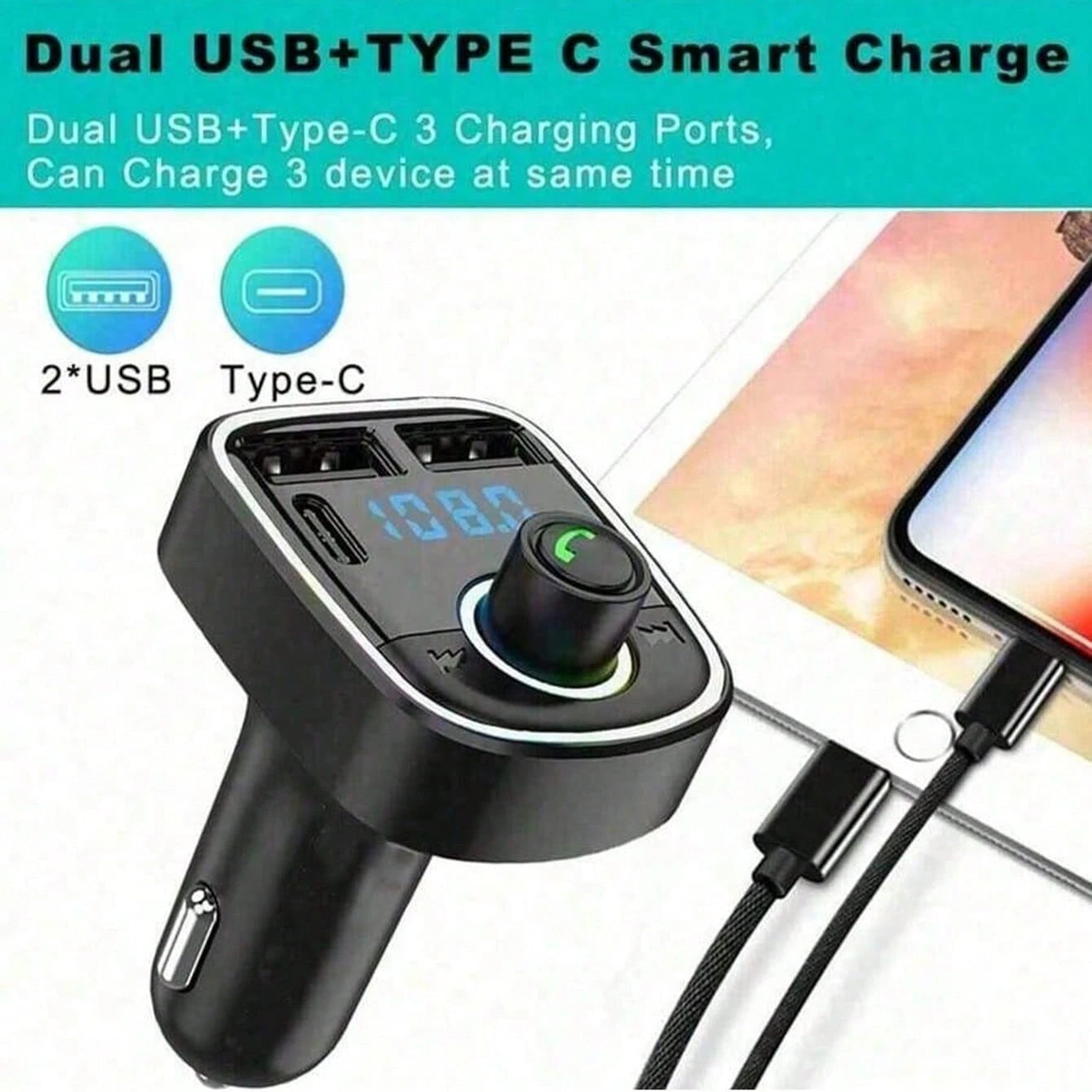 Car Audio MP3 Modulator 3.1A Player Audio Receiver, 2 USB Fast Charging Ports, Compatible With Apple, Android Phones, Laptops, Fast Charging Adapter Supports Fast Charging And Multiple Devices, Portab