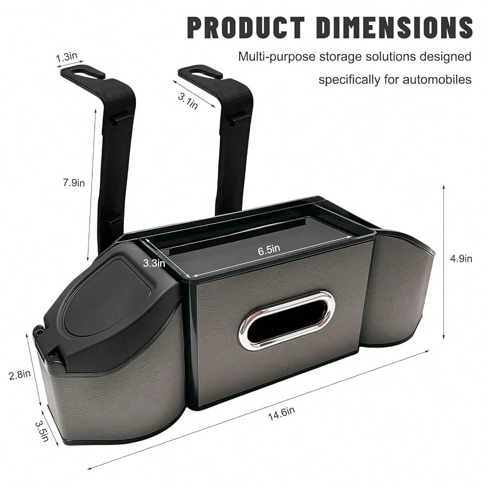 Car Backseat Organizer, 7-In-1 Multifunctional Car Headrest Storage Box With Hook Phone Holder & Cup Holder, Vehicle Hanging Seat Back