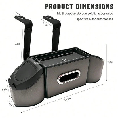 Car Backseat Organizer, 7-In-1 Multifunctional Car Headrest Storage Box With Hook Phone Holder & Cup Holder, Vehicle Hanging Seat Back