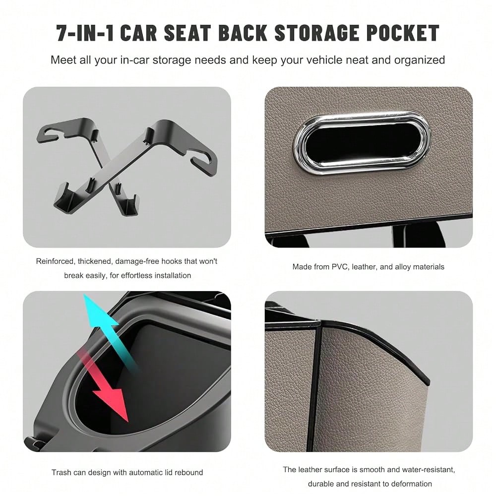 Car Backseat Organizer, 7-In-1 Multifunctional Car Headrest Storage Box With Hook Phone Holder & Cup Holder, Vehicle Hanging Seat Back