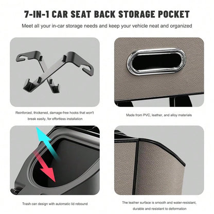 Car Backseat Organizer, 7-In-1 Multifunctional Car Headrest Storage Box With Hook Phone Holder & Cup Holder, Vehicle Hanging Seat Back