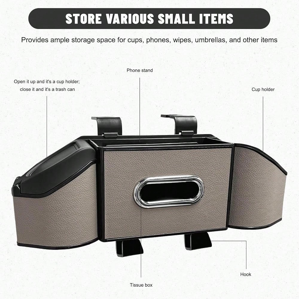 Car Backseat Organizer, 7-In-1 Multifunctional Car Headrest Storage Box With Hook Phone Holder & Cup Holder, Vehicle Hanging Seat Back