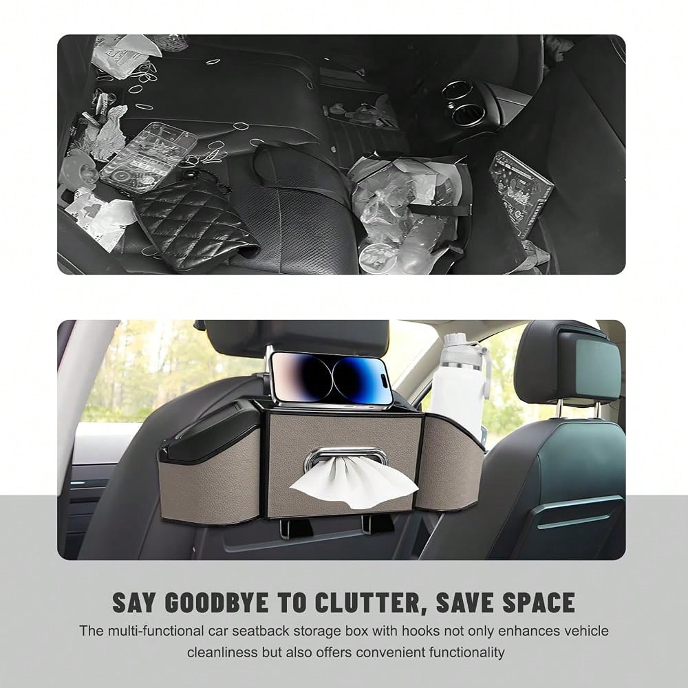 Car Backseat Organizer, 7-In-1 Multifunctional Car Headrest Storage Box With Hook Phone Holder & Cup Holder, Vehicle Hanging Seat Back