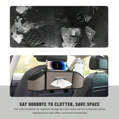 Car Backseat Organizer, 7-In-1 Multifunctional Car Headrest Storage Box With Hook Phone Holder & Cup Holder, Vehicle Hanging Seat Back