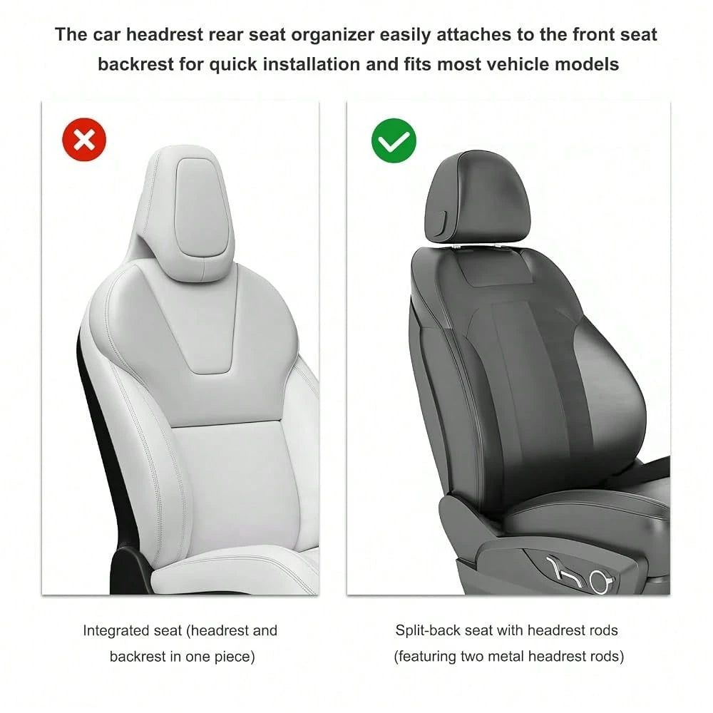 Car Backseat Organizer, 7-In-1 Multifunctional Car Headrest Storage Box With Hook Phone Holder & Cup Holder, Vehicle Hanging Seat Back