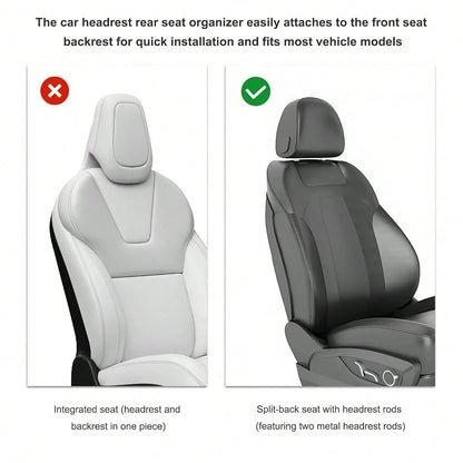 Car Backseat Organizer, 7-In-1 Multifunctional Car Headrest Storage Box With Hook Phone Holder & Cup Holder, Vehicle Hanging Seat Back