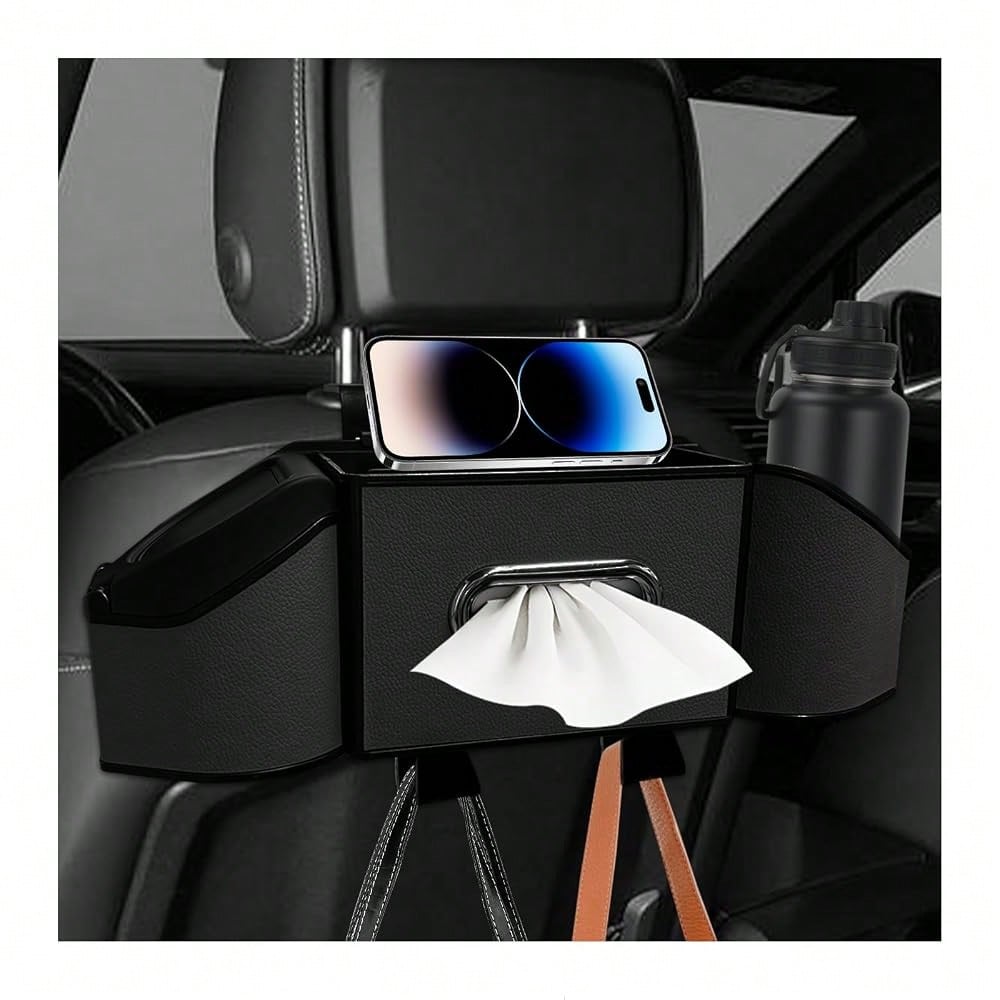 Car Backseat Organizer, 7-In-1 Multifunctional Car Headrest Storage Box With Hook Phone Holder & Cup Holder, Vehicle Hanging Seat Back