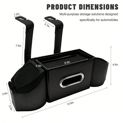 Car Backseat Organizer, 7-In-1 Multifunctional Car Headrest Storage Box With Hook Phone Holder & Cup Holder, Vehicle Hanging Seat Back