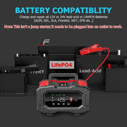 Car Battery Charger,12V20A/24V10A 300W Car Charger, Battery Maintainer, Trickle Charger, Float Charger And Desulfator For Motorcycle, Car, Truck, LiFePo4, AGM,EFB,GEL, CA, Battery Usage