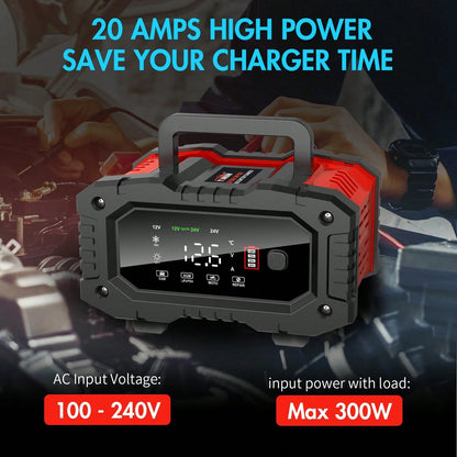 Car Battery Charger,12V20A/24V10A 300W Car Charger, Battery Maintainer, Trickle Charger, Float Charger And Desulfator For Motorcycle, Car, Truck, LiFePo4, AGM,EFB,GEL, CA, Battery Usage