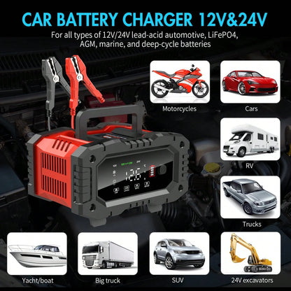 Car Battery Charger,12V20A/24V10A 300W Car Charger, Battery Maintainer, Trickle Charger, Float Charger And Desulfator For Motorcycle, Car, Truck, LiFePo4, AGM,EFB,GEL, CA, Battery Usage