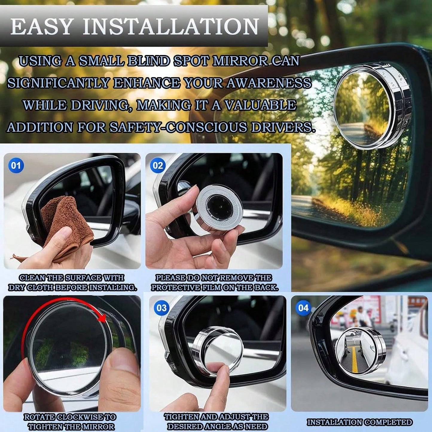 Car Blind Spot Mirror, 2 Counts 360 Degree Adjustable Car Rearview Mirror, Universal Car Auxiliary Mirror For Sedan, Truck, SUV &Motorcycle, Wide Angle Mirror,Gift For Girlfriend, Car Essentials For C