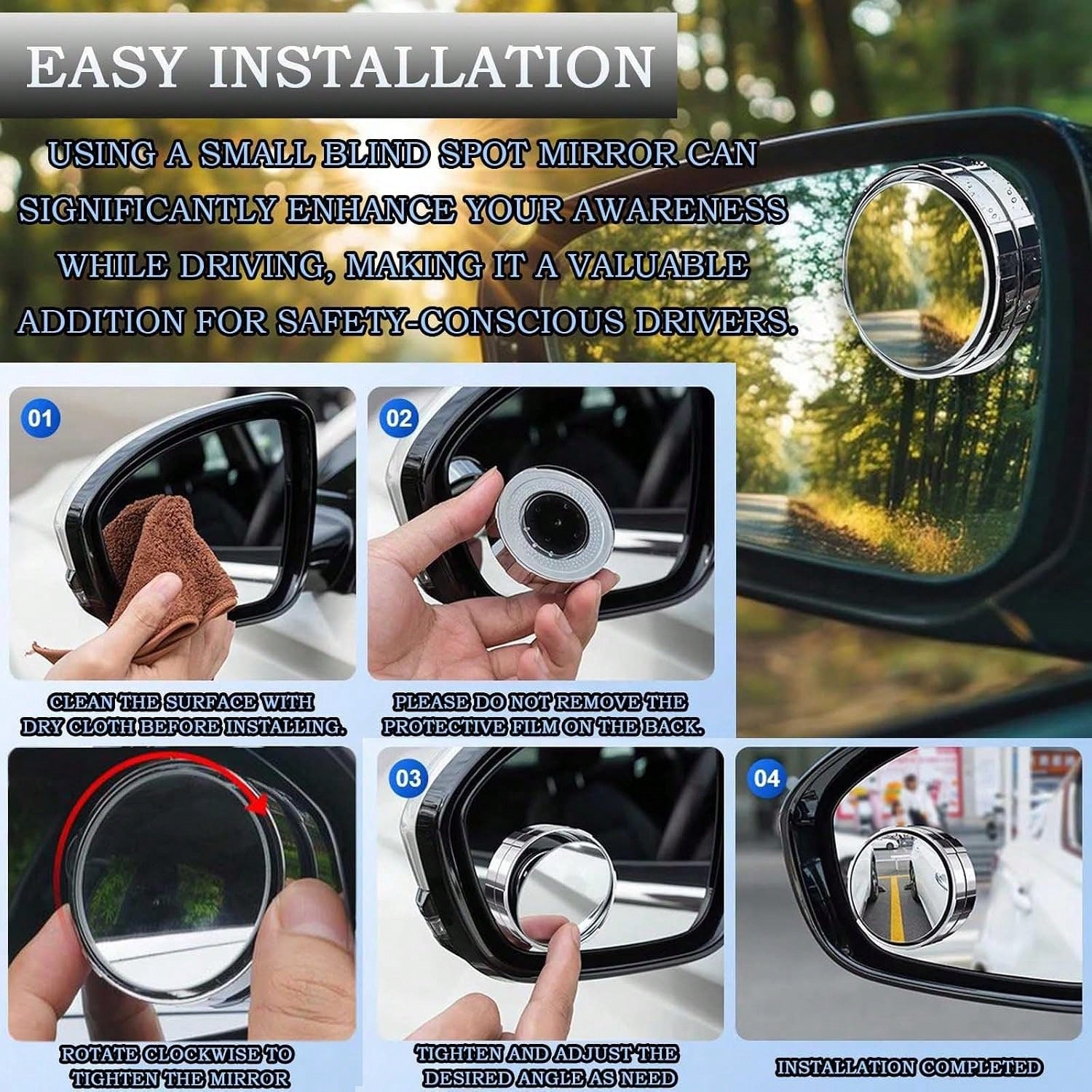 Car Blind Spot Mirror, 2 Counts 360 Degree Adjustable Car Rearview Mirror, Universal Car Auxiliary Mirror For Sedan, Truck, SUV &Motorcycle, Wide Angle Mirror,Gift For Girlfriend, Car Essentials For C