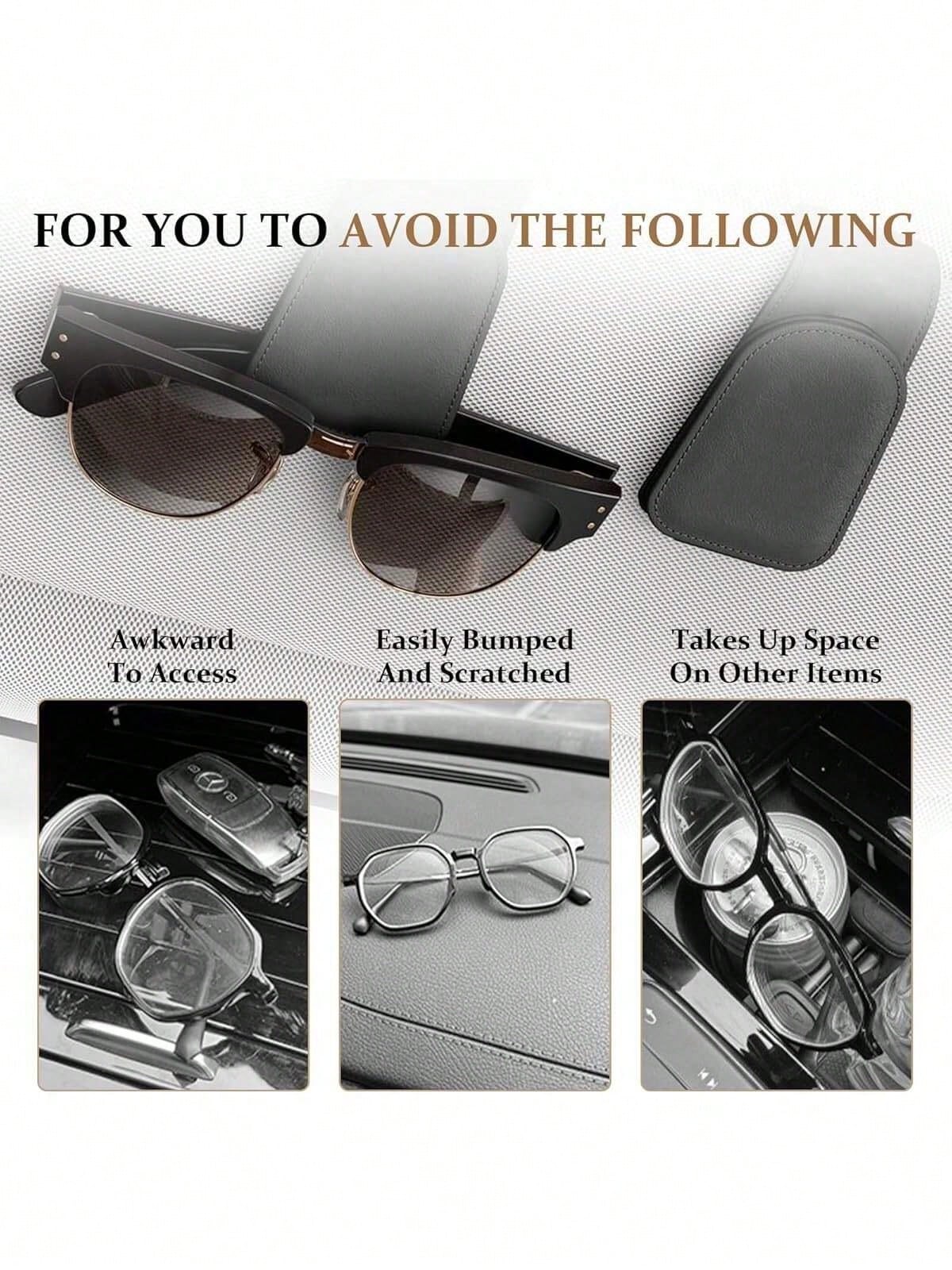 Car Fashion Glasses Holder, Magnetic Leather PU Fashion Glasses Clip, Suitable For Car Sun Visor, Glasses Hook Clip, Car Interior Sun Visor Accessory